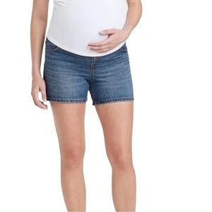 Ingrid & Isabel NWT Maternity Over Belly MIDI Jean Shorts, Blue, Size 4